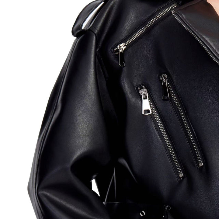 Dam Snygg Bikerjacka med Waist Belt