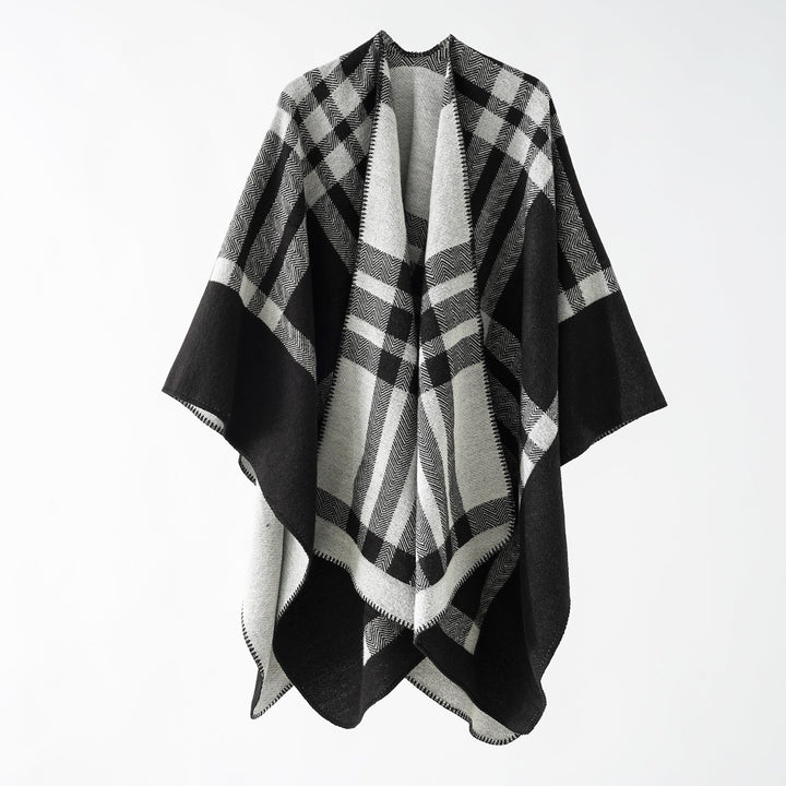Dam oversized Web poncho i Boxy kimono skärning med Geometric Check Structure
