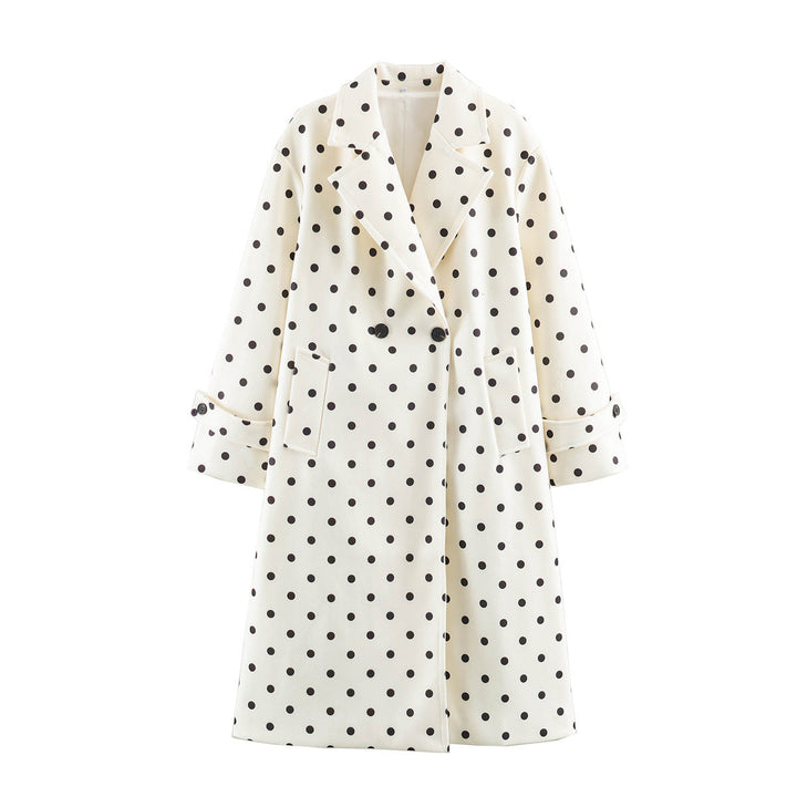 Dam Prickig Prick Midi Trenchcoat med Double-Breasted Knapp Knäppning