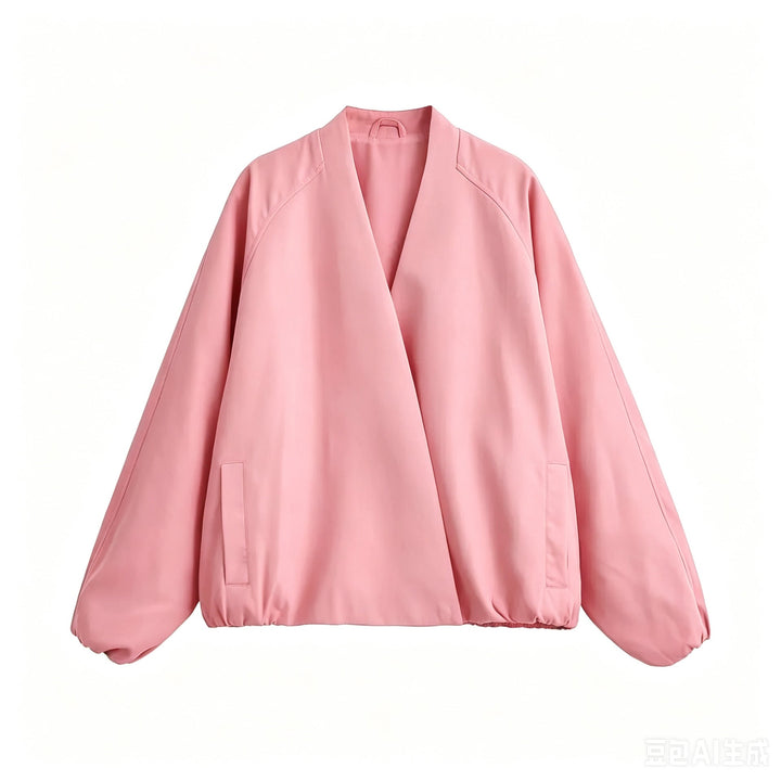 Dam kort jacka in oversize kimono skärning med elastic fåll