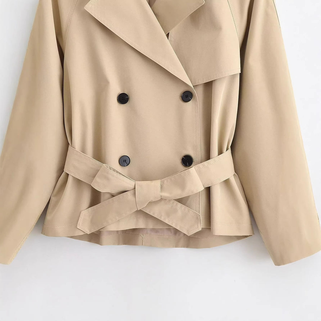 Dam 30+ Kort Tailored Kort Trenchcoat med Double-Breasted Knapp Knäppning och Tie Belt