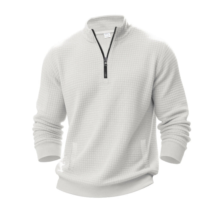 Herr Waffle Texture Halv Dragkedja Pullover med Ståkrage och Subtle Sidofickor