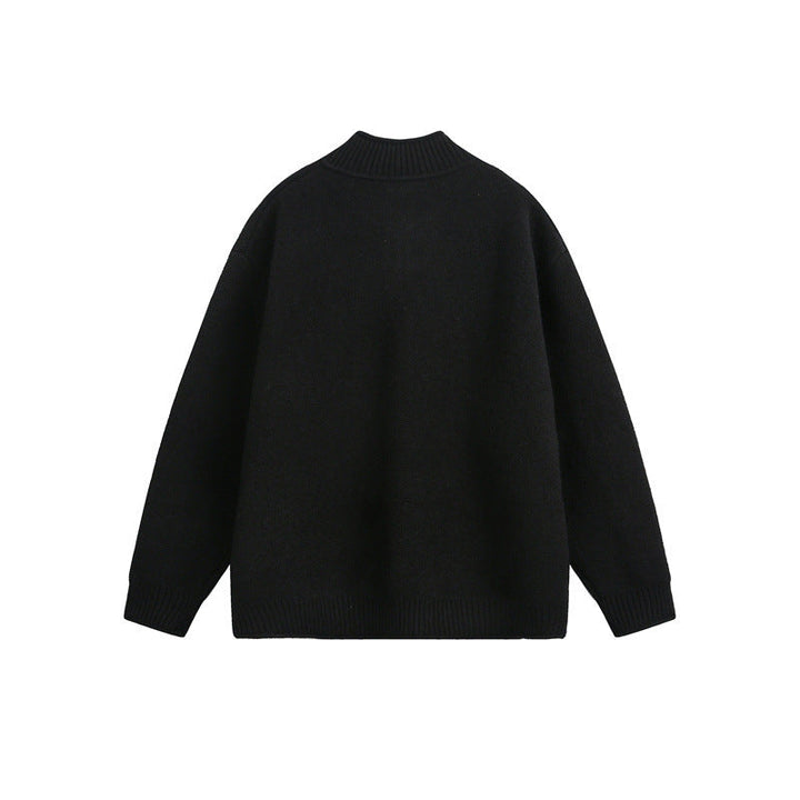 Unisex Stickad Dragkedja Jacka med Hög Ribbad Krage och Oversized Skärning