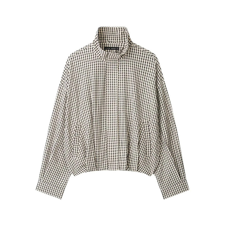 Dam kort cropped rutig blousonjacka med ståkrage, elastisk fåll och hidden dragkedja