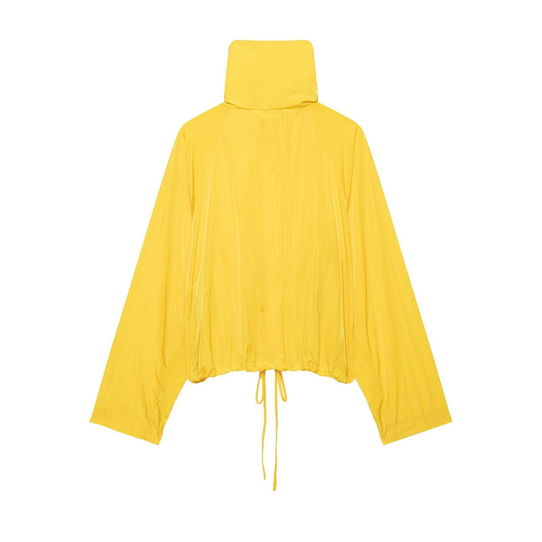 Dam Lätt Kort Windbreaker med Hög Stå Krage och Drawstring.