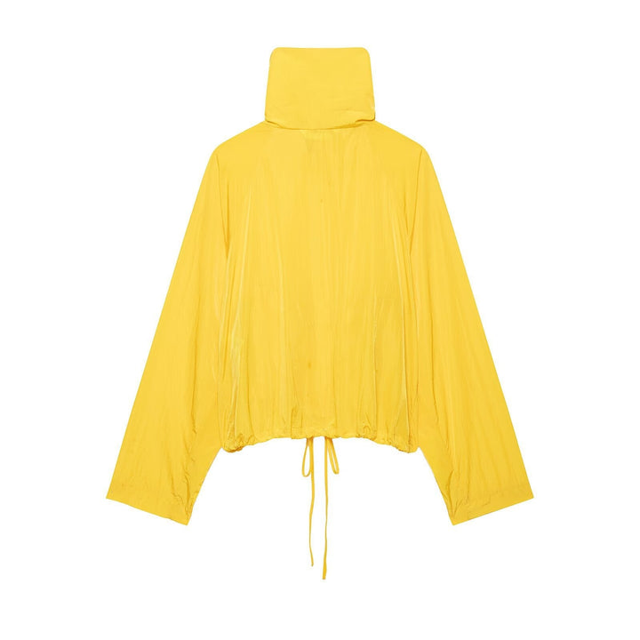 Dam Lätt Kort Windbreaker med Hög Stå Krage och Drawstring.