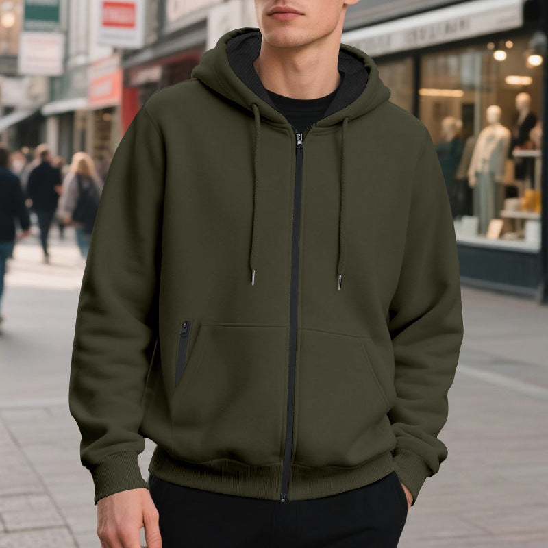 Herr Oversized med Dragkedja Luvtröja med Kangaroo Fickor och Contrasting Inner Foder