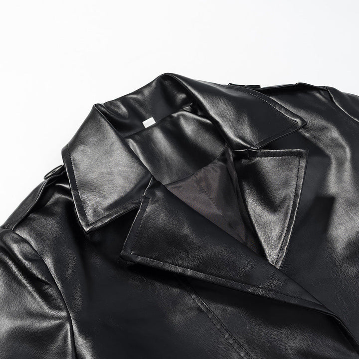 Dam längre trenchcoat in läderlook med knytband och Epaulettes