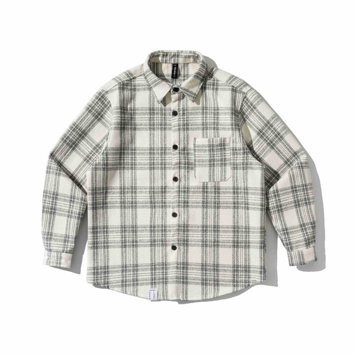 Herr Rutig Teddy Fleece overshirt med bröstficka