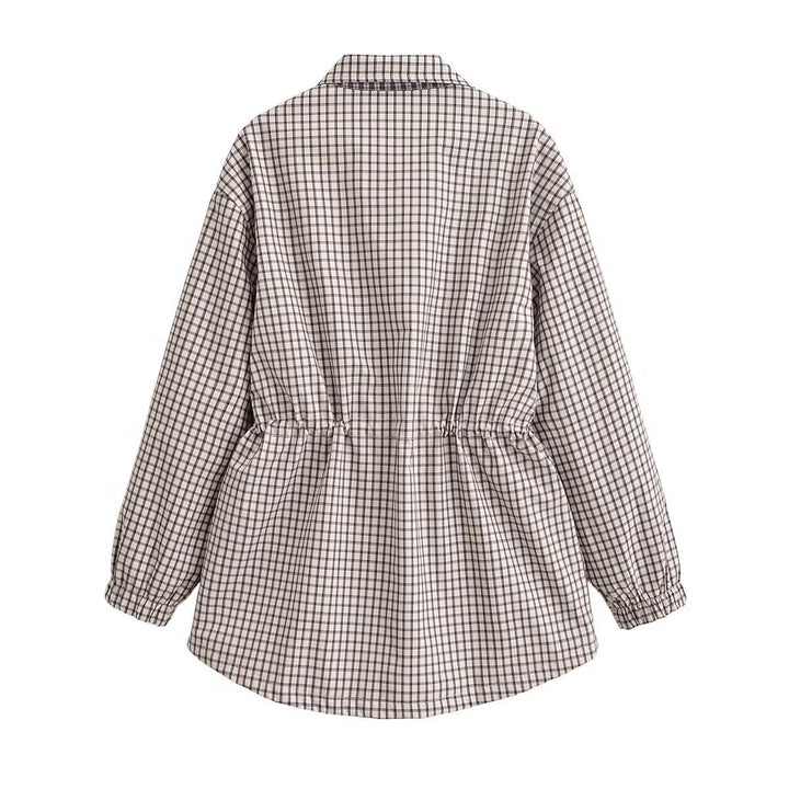 Dam Checked Övergångsjacka med Drawstring Waist och Lock Fickor