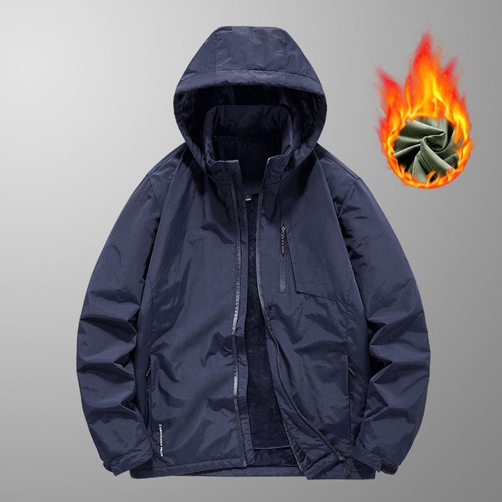 Herr Wind och Water-Repellent Lätt Jacka med Huva med Thermo Inner Foder och Concealed Dragkedja