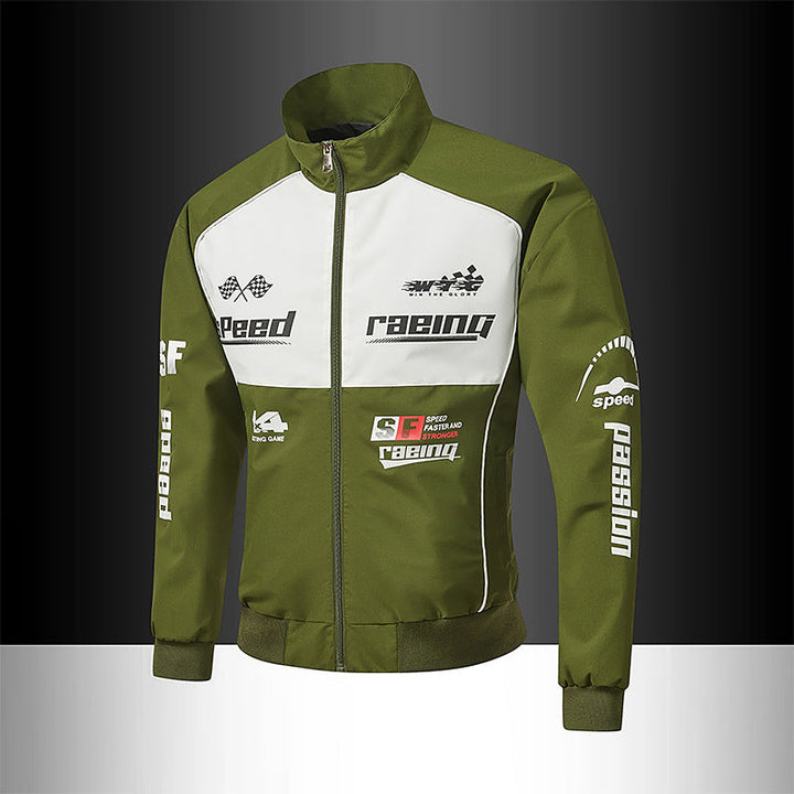 Herr Track Jacka i Motorsport Look med Logo Prints och Stående Krage