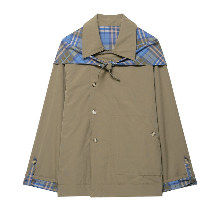 Dam 100+ Kort Cape Trench med Checked Inner Finishing och Knot Stängning
