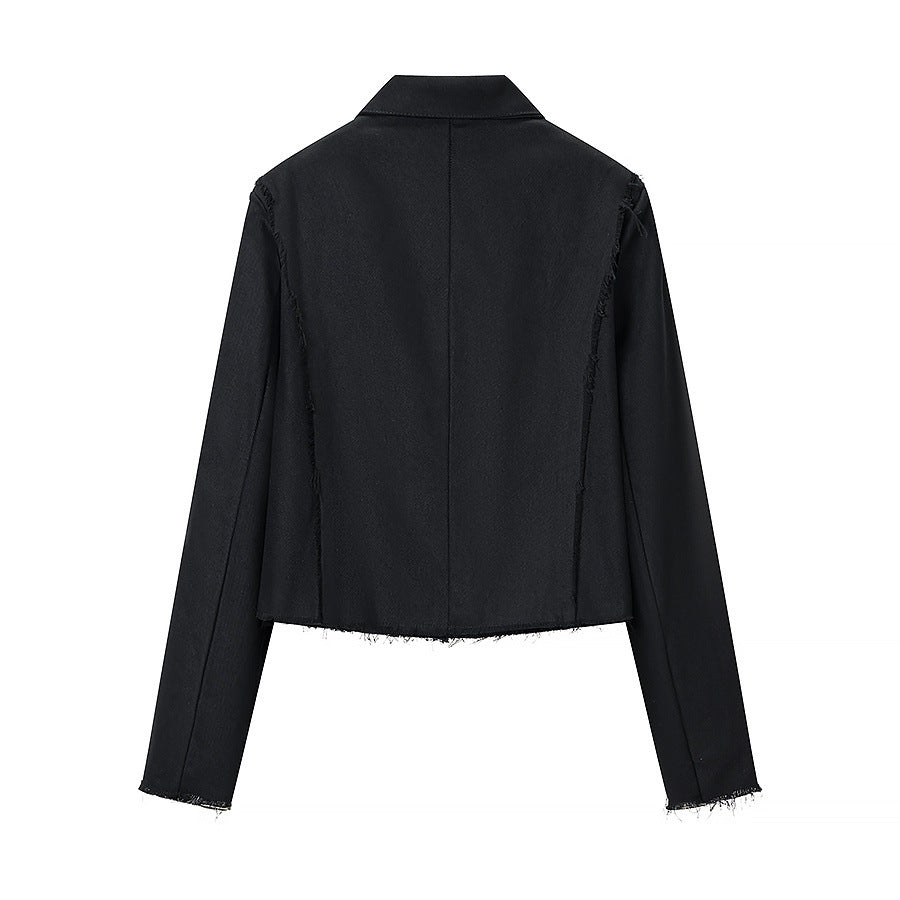 Dam Kort Military-Stil Jacka med Dekorativ Cords och Fringes