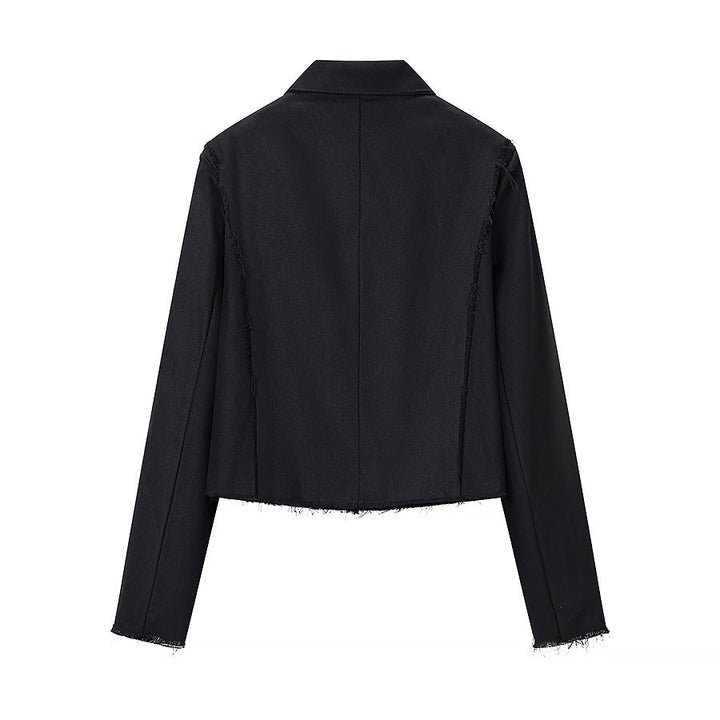 Dam Kort Military-Stil Jacka med Dekorativ Cords och Fringes