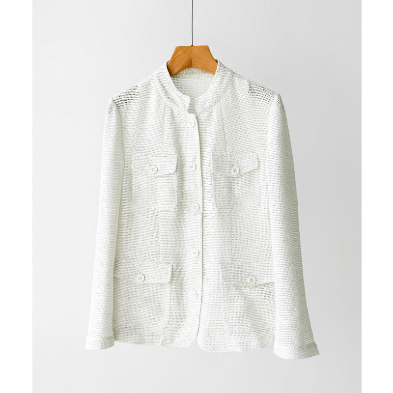 Dam modern Boucle jacka med praktiska fickor