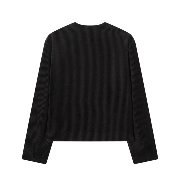 Dam manchester jacka kort med fine bred manchester structure, round neckline och golden decorative knappar