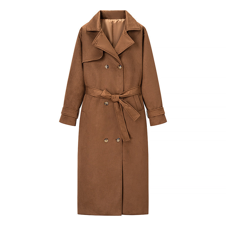 Dam lång Double-breasted kappa in trenchcoat stil med midjebälte och ärm Tabs
