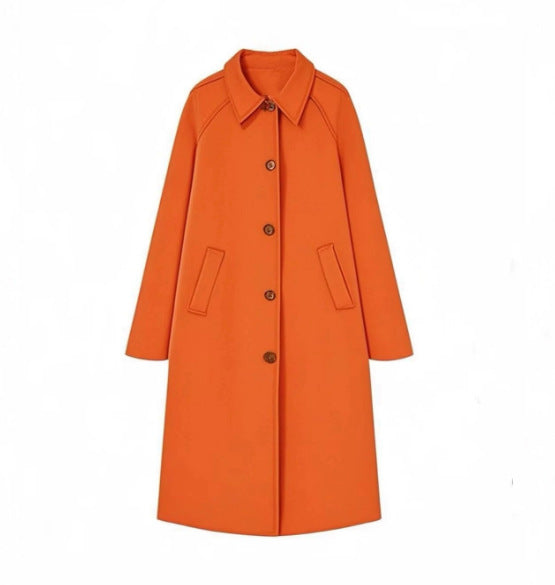 Dam 400+ Lång Skärning Trenchcoat med Raglan Ärmar och Dold Knapp Knäppning