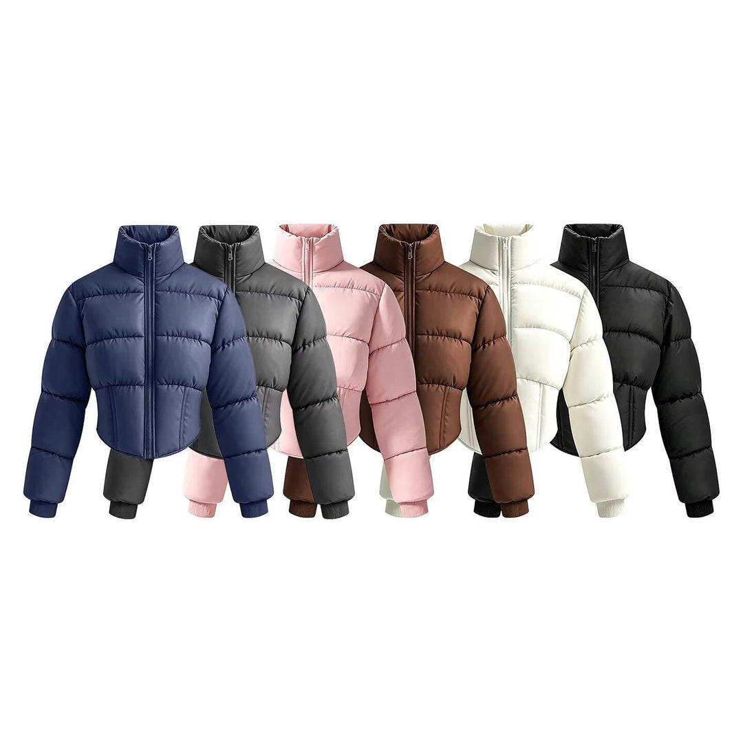 Dam Kort Skärning Quiltad Jacka med Fitted Corset Section