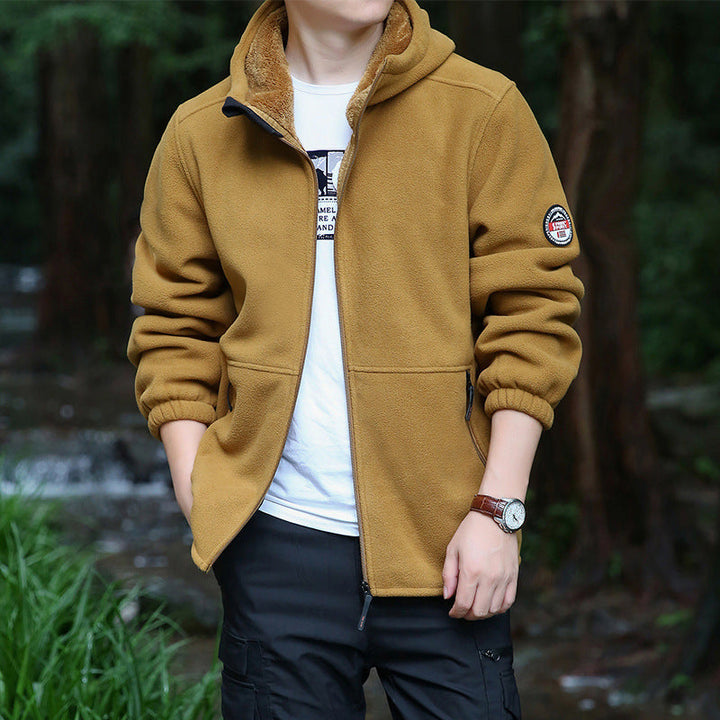 Herr Utomhus Fleece Jacka med Huva, Hel Dragkedja och Zip Fickor