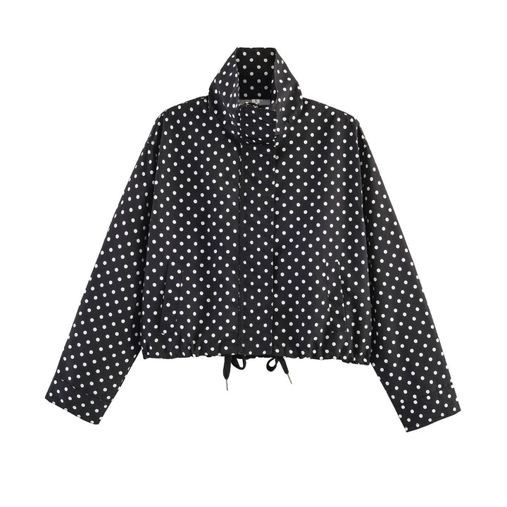 Dam Kort Prickig Prick Övergångsjacka med Stå Krage och Drawstring Nederkant