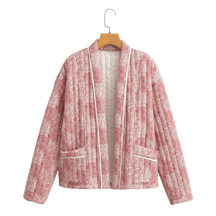 Dam lätt kviltad jacka in Kimono stil med blommig Block tryck och kontrast Piping