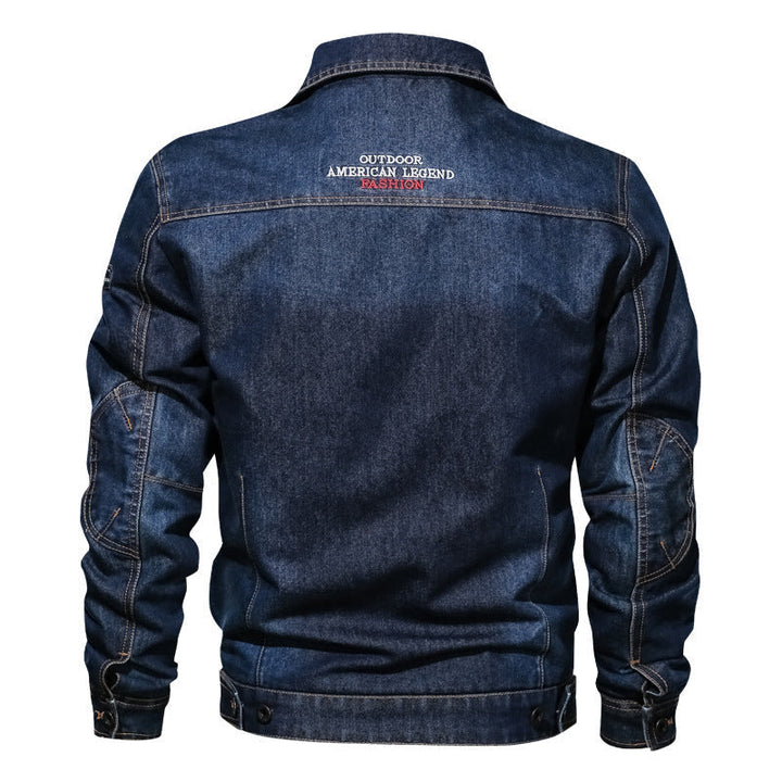 Herr Robust Denim Trucker Jacka i Vintage Tvättad Look med Kontrast Stitching