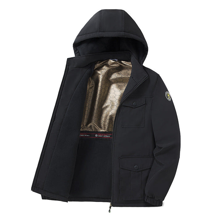 Herr Vindskyddande Fleecefodrad Parka med Huva och Multi-Function Fickor