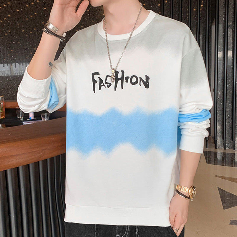 Herr Oversized College-Tröja med Tie-Dye Effect, Crew Neck och Tryck