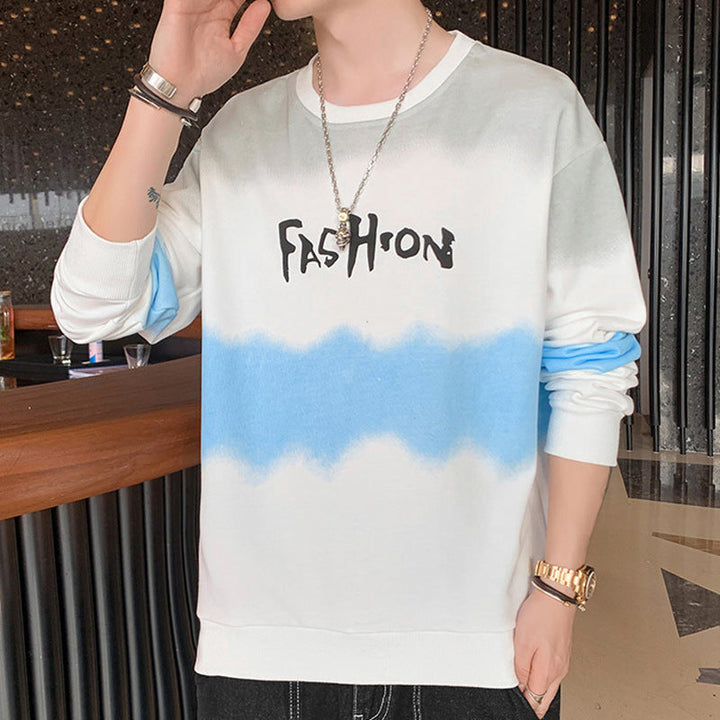 Herr Oversized College-Tröja med Tie-Dye Effect, Crew Neck och Tryck