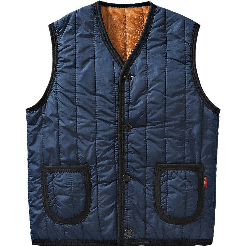 Herr Vadderad Quiltad Gilet med Teddyfoder, V-Neck och Knapplist