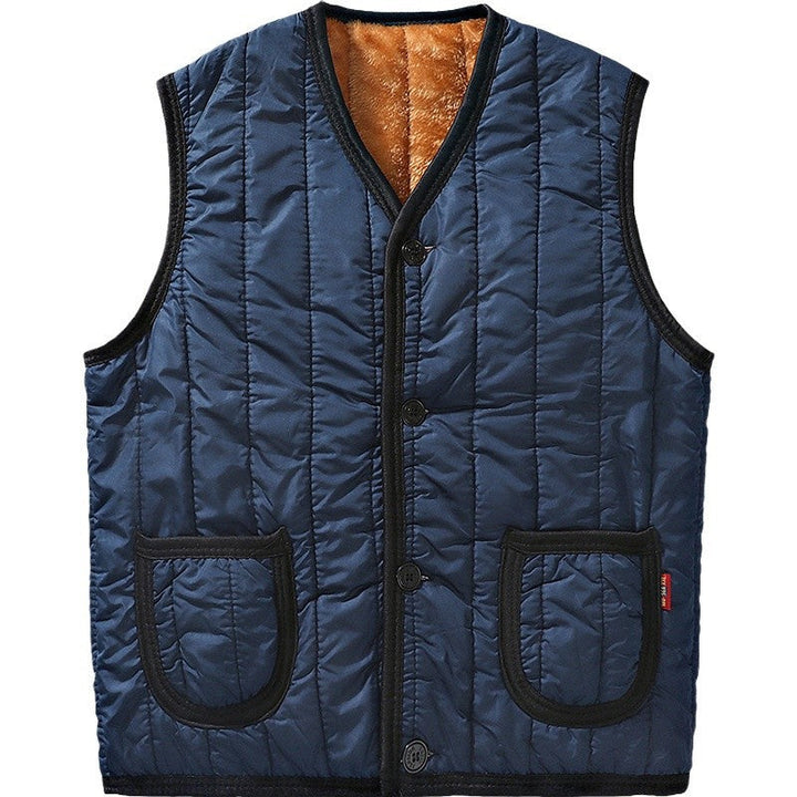 Herr Vadderad Quiltad Gilet med Teddyfoder, V-Neck och Knapplist