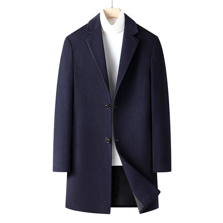 Herr Single-Breasted Ull Blandning Overcoat med Narrow Lapels och Smal Passform