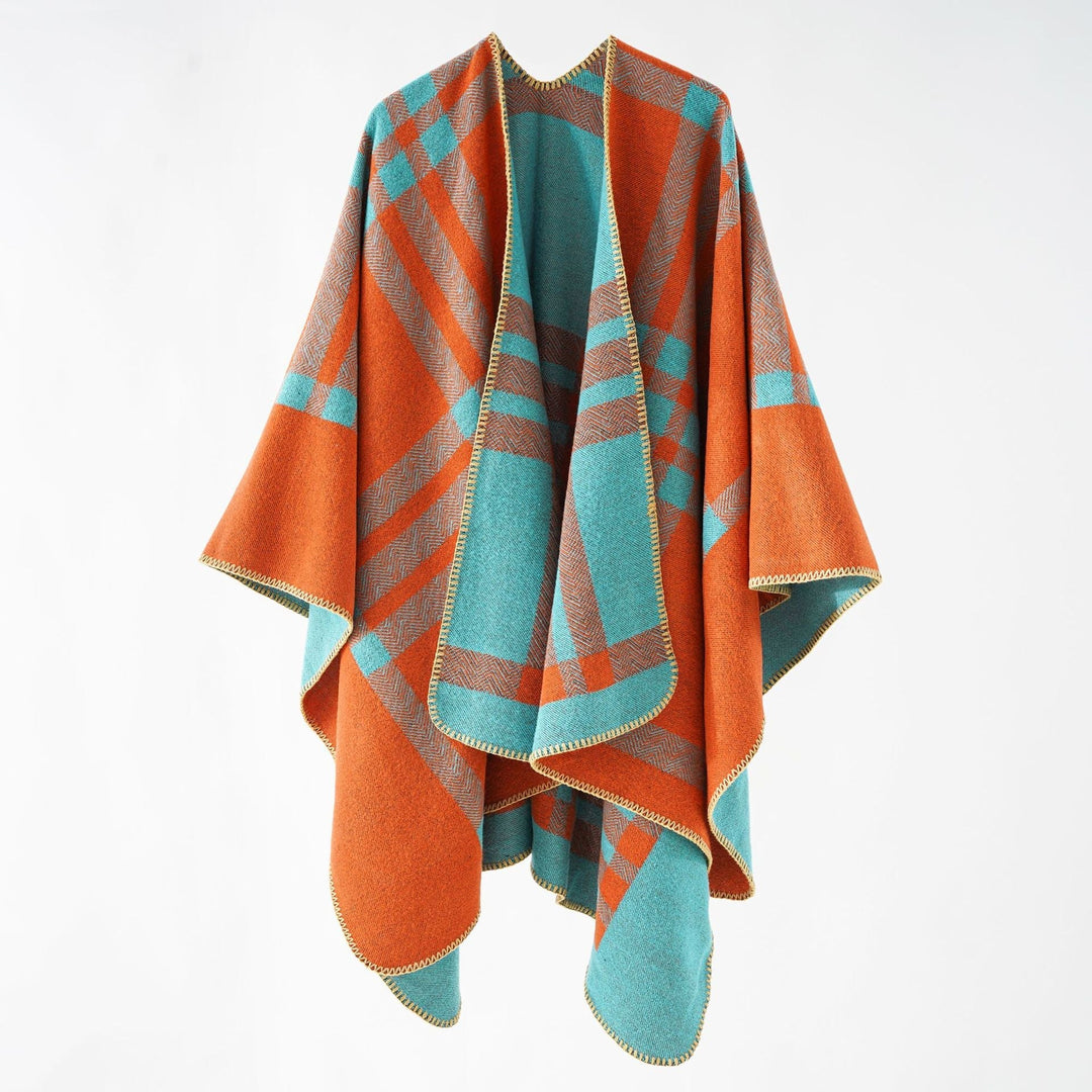 Dam oversized Web poncho i Boxy kimono skärning med Geometric Check Structure