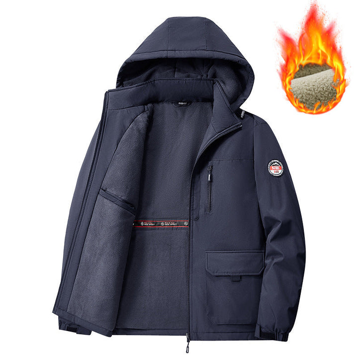 Herr Vind och Vatten Resistent med huva parka med mjuk fleecefoder och flera-funktionell Fickor