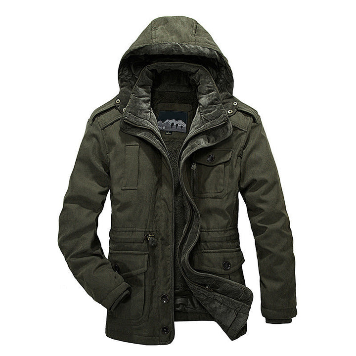 Herr Vadderad Canvas Fält Parka med Sherpa Foder och Huva Krage