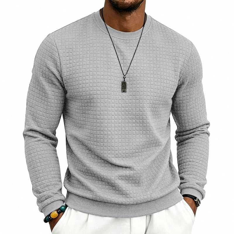 Herr Strukturerad Round Neck College-Tröja med Waffle Texture och Ribbstickade Muddar