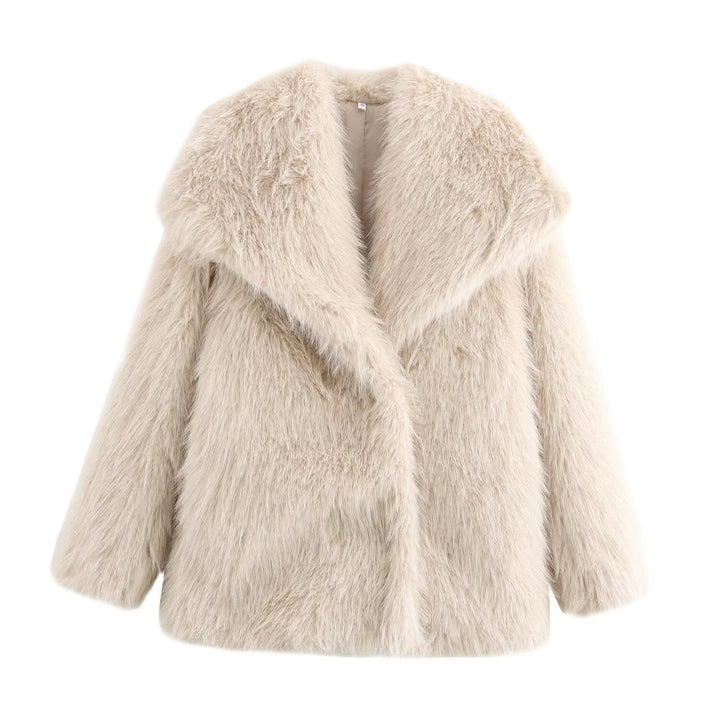 Dam Kort-Skärning Faux-Fur Kappa med Voluminous Sjalrakrage och Straight Skärning