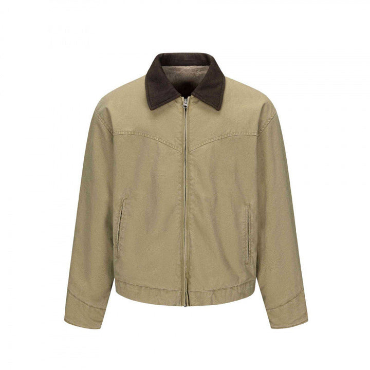 Herr Fleece-Lined Canvas Blouson Jacka med teddyfoder och skjortkrage