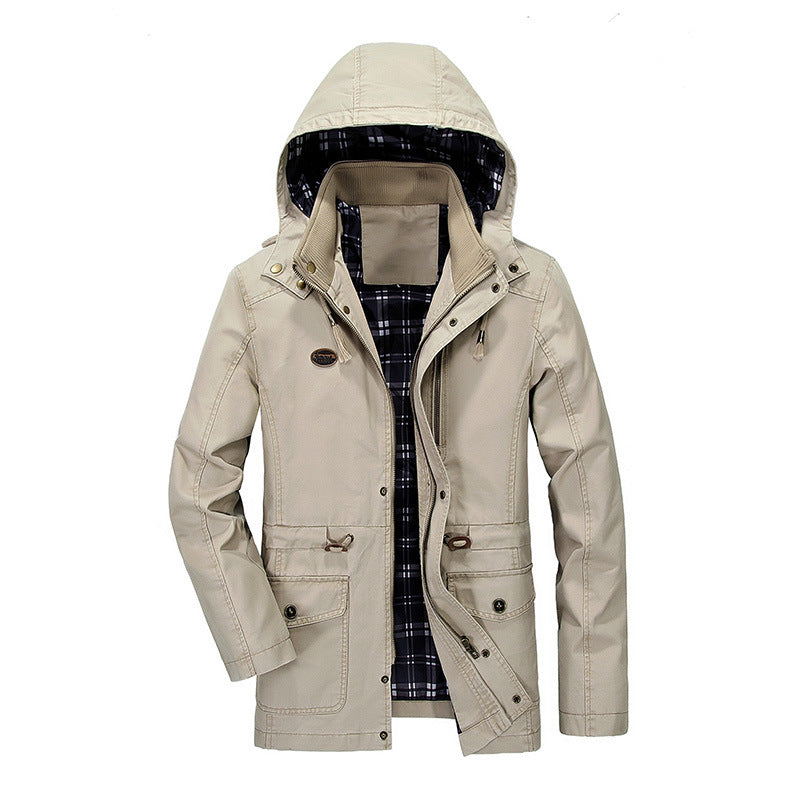 Herr Urban Övergångs Parka med Rutig Foder, Dold Dragkedja, och Multi-Functional Fickor