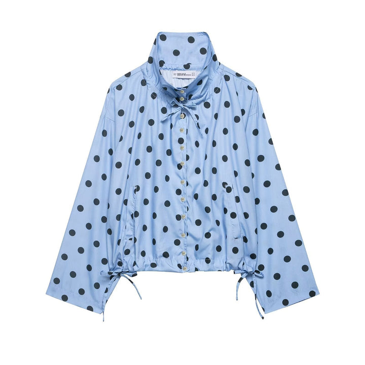 Dam Lätt Oversize Prickig Prick Windbreaker med Stå Krage, Knapp Knäppning och Drawstring