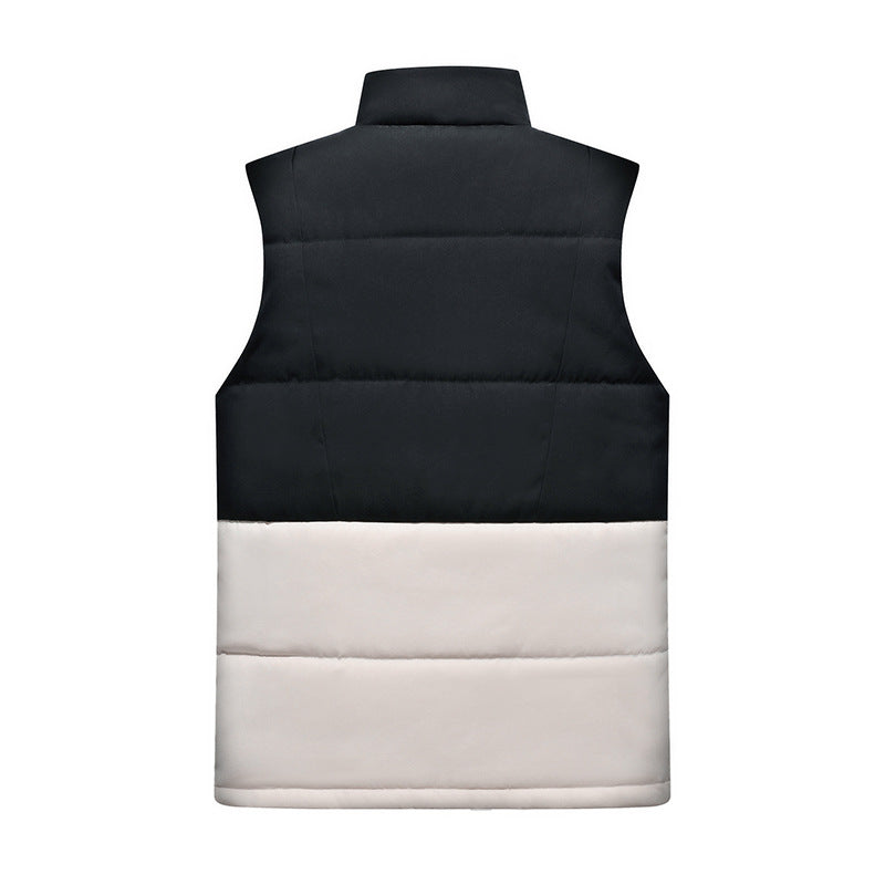 Herr Sleeveless Quiltad Väst med Hög Stående Krage och Two-Tone Block Design