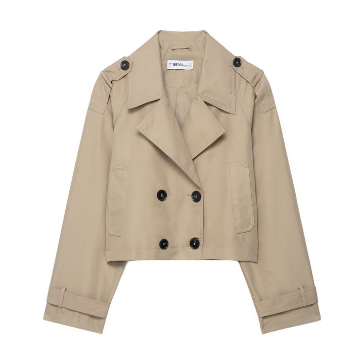 Dam 700+ Kort Trench Blouson med Double-Breasted Knapp Knäppning och Shoulder Patches