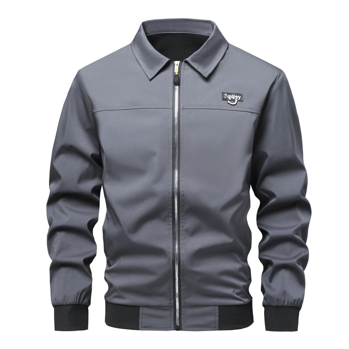 Herr Collar-Zip Blouson Tillverkad av Softshell med Ribbad Muddar och Smiley Patch
