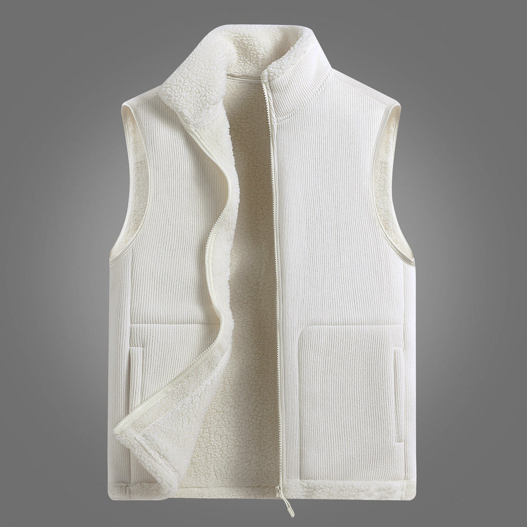 Unisex Sleeveless fleeceväst med Teddy foder Ribbed Structure och ståkrage