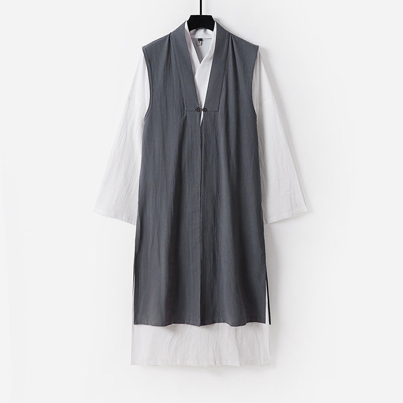 Dam lång ärmlös Kimono väst med minimalistisk Lines och dekorativ Toggle stängning