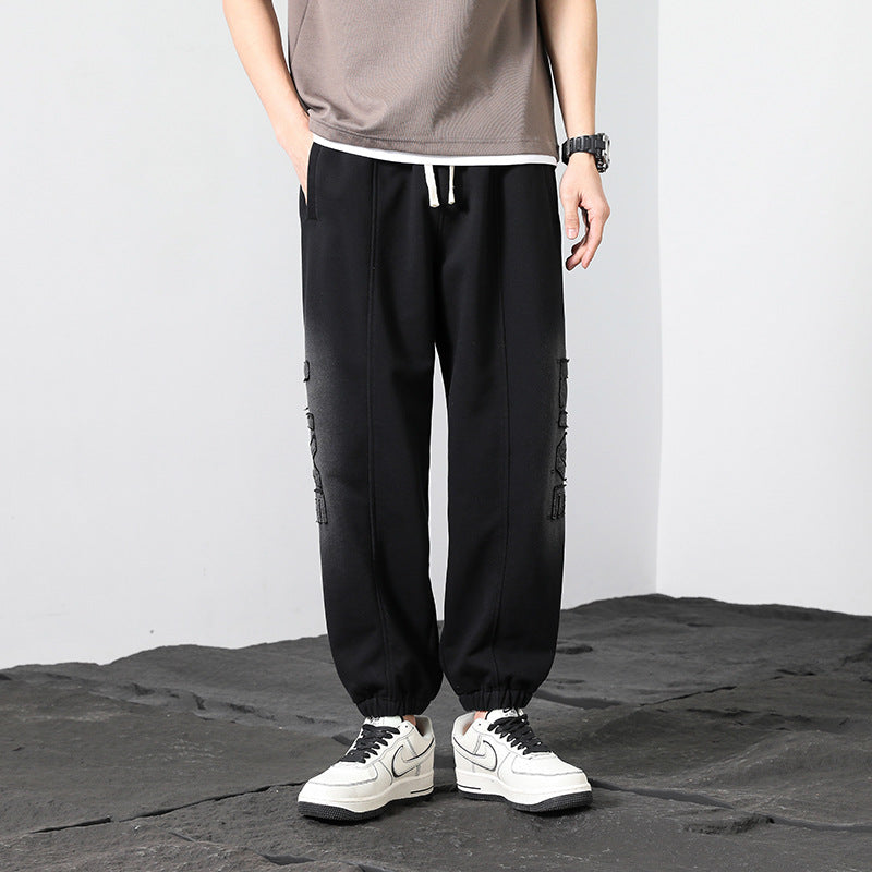 Herr Oversized Jogger Mjukisbyxor Gjord av Bomullsblandning med Dragsko och Elastiska Muddar