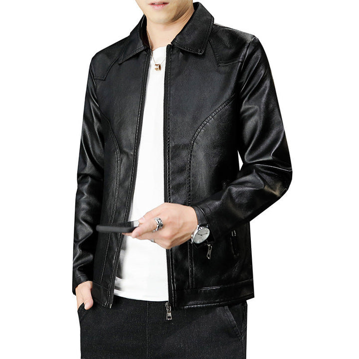 Herr Leather-Look Zip Jacka med Warming Teddyfoder och Minimal Söm Design