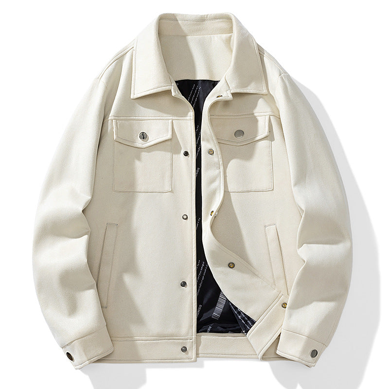 Herr Suede-Look Trucker Jacka med Quiltad Foder och Lock Fickor